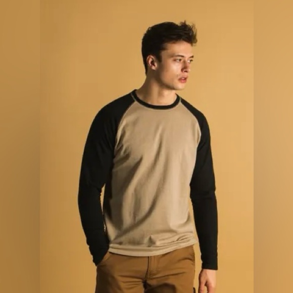 Kolby Men's Beige and Black Raglan Sleeve Shirt